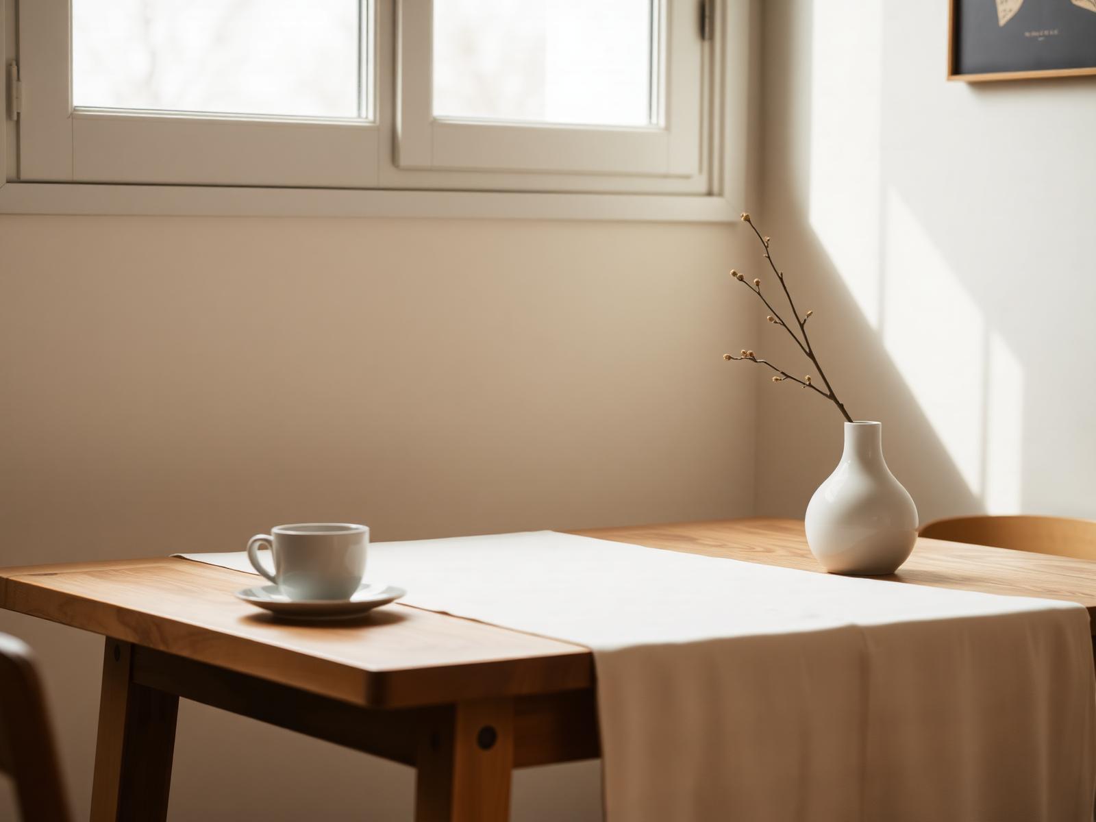 A quiet breakfast table in warm daylight